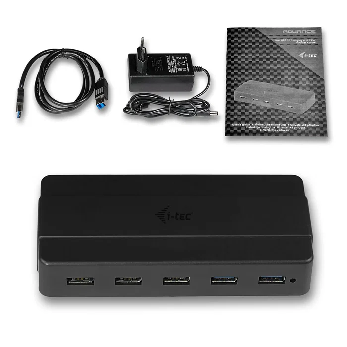 i-tec U3HUB742 Hub USB 3.2 Gen 1 (3.1 Gen 1) de 7 Puertos con Carga Rápida BC 1.2 y Adaptador de Alimentación 12V/2A - 5000 Mbit/s - Negro