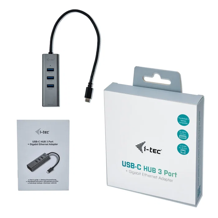 i-tec C31METALG3HUB Hub USB-C 3x USB 3.0 + Ethernet Gigabit - Hub de Bahía para MacBook, PC - Aluminio Gris