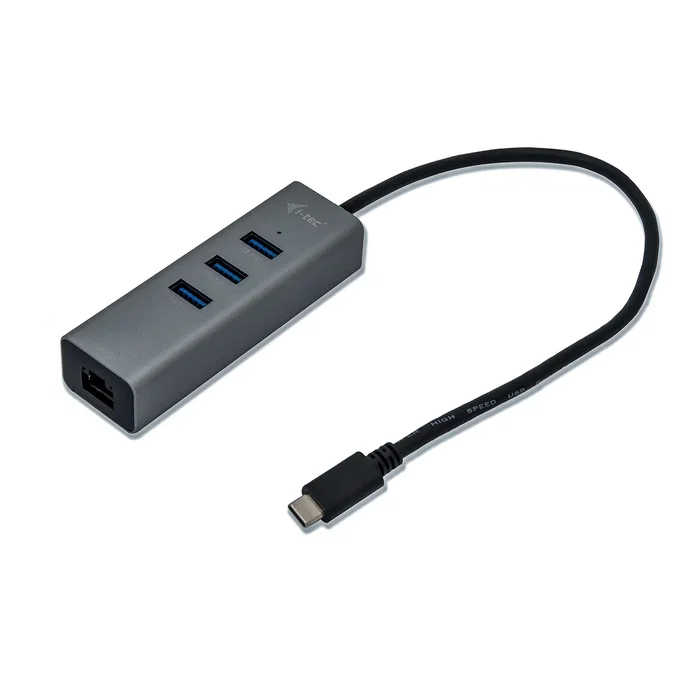 i-tec C31METALG3HUB Hub USB-C 3x USB 3.0 + Ethernet Gigabit - Hub de Bahía para MacBook, PC - Aluminio Gris