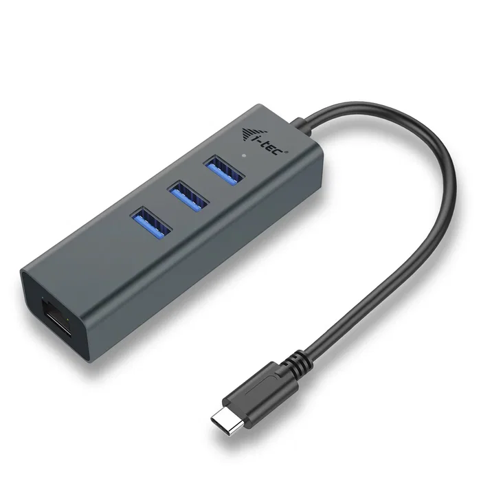 i-tec C31METALG3HUB Hub USB-C 3x USB 3.0 + Ethernet Gigabit - Hub de Bahía para MacBook, PC - Aluminio Gris