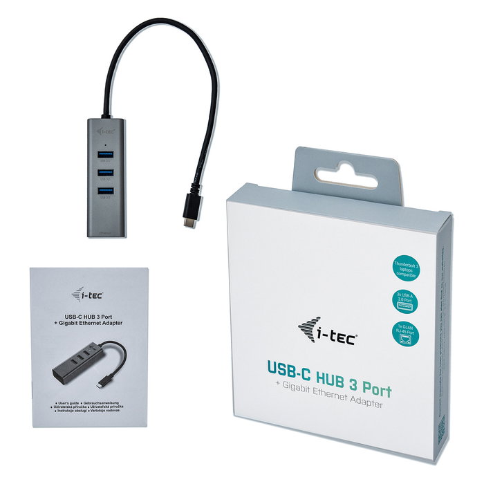 I-TEC Hub USB-C Metálico con 3 Puertos USB 3.0 y Gigabit Ethernet I-TEC Hub USB-C Metálico con 3 Puertos USB 3.0 y Gigabit Ethernet