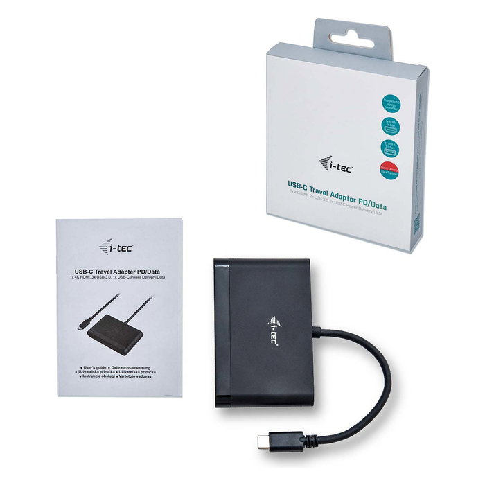 I-Tec RTS5403/RTS5404/RTS5411/PS176 Adaptador de Viaje USB-C a HDMI con 2 Puertos USB 3.2, Negro