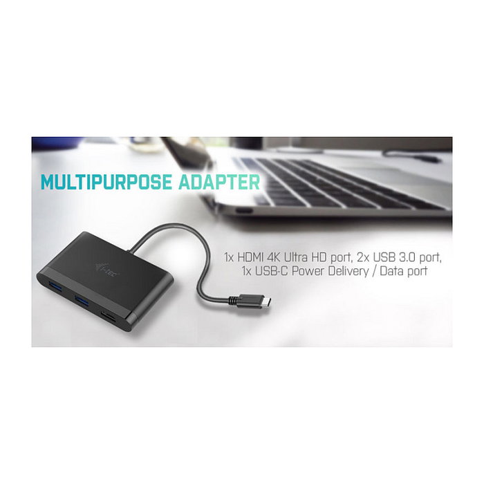 I-Tec RTS5403/RTS5404/RTS5411/PS176 Adaptador de Viaje USB-C a HDMI con 2 Puertos USB 3.2, Negro