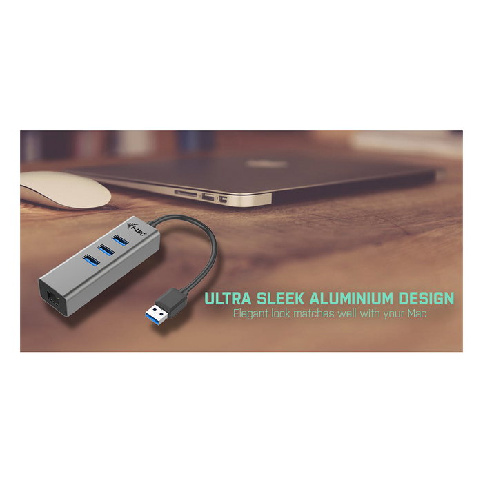 I-tec Hub USB 3.0 Metálico con 3 Puertos USB 3.0 y Adaptador Gigabit Ethernet Gris I-tec Hub USB 3.0 Metálico con 3 Puertos USB 3.0 y Adaptador Gigabit Ethernet Gris