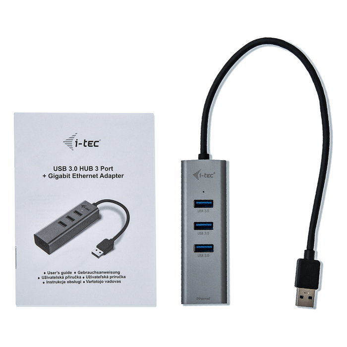 I-tec Hub USB 3.0 Metálico con 3 Puertos USB 3.0 y Adaptador Gigabit Ethernet Gris I-tec Hub USB 3.0 Metálico con 3 Puertos USB 3.0 y Adaptador Gigabit Ethernet Gris