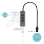 I-tec Hub USB 3.0 Metálico de 3 Puertos con Adaptador Gigabit Ethernet 1x USB 3.0 a RJ-45