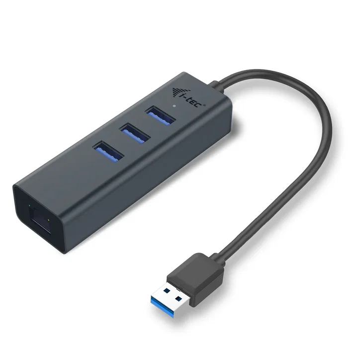 I-TEC U3METALG3HUB Hub USB 3.0 de 3 Puertos y Adaptador Gigabit Ethernet RJ-45, Metal, Gris, 5000 Mbit/s, Plug & Play, Compatible con Windows, macOS, Linux