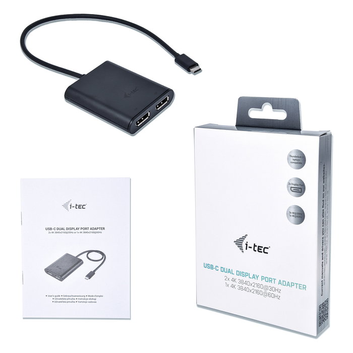 ADAPTADOR DE VÍDEO I-TEC C31DUAL4KDP - USB TIPO-C 3.1 A 2 SALIDAS DISPLAY PORT 1.2 - MAX. 3840*2160 / 30HZ