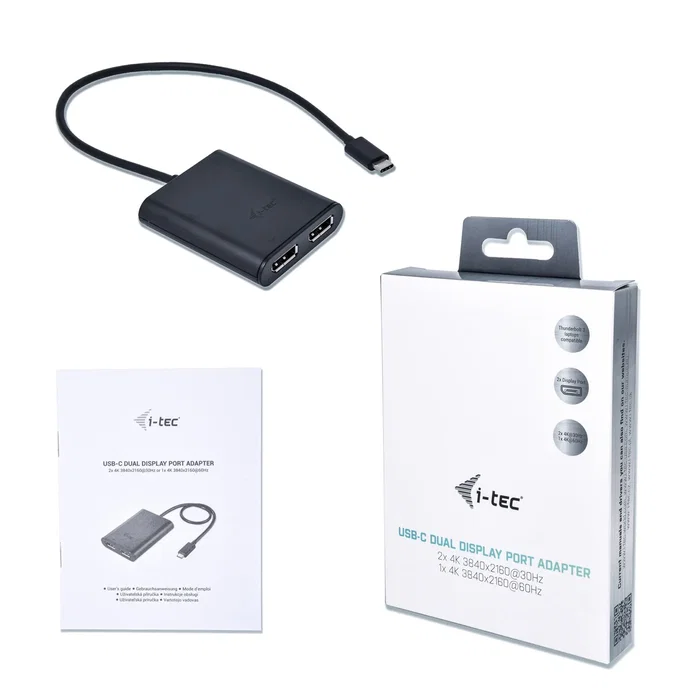 i-tec C31DUAL4KDP Adaptador Gráfico USB-C a 2x DisplayPort 4K UHD 3840x2160 para Dual Pantalla, Thunderbolt 3, Windows, macOS, Android