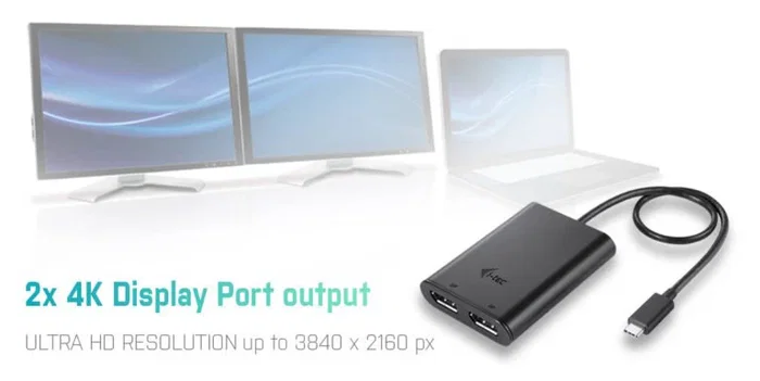 i-tec C31DUAL4KDP Adaptador Gráfico USB-C a 2x DisplayPort 4K UHD 3840x2160 para Dual Pantalla, Thunderbolt 3, Windows, macOS, Android