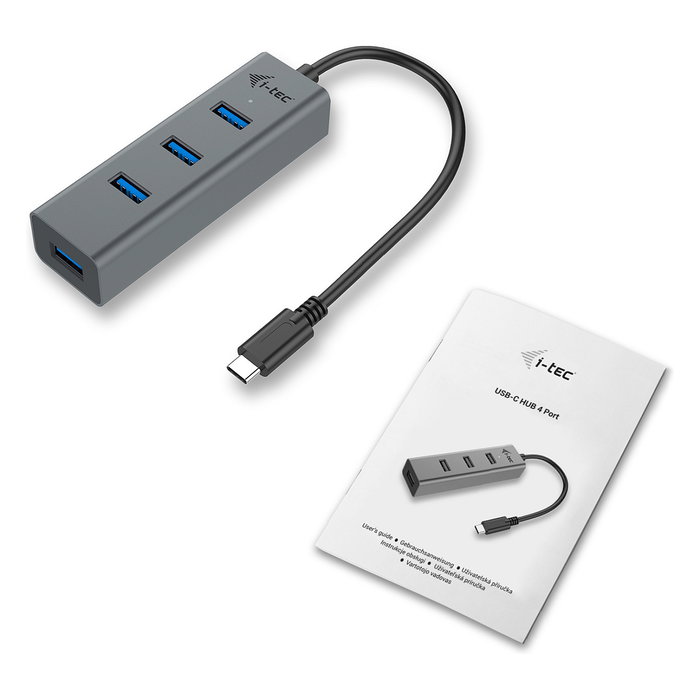 I-Tec Hub USB-C Metal con 4 Puertos USB 3.0 Gris