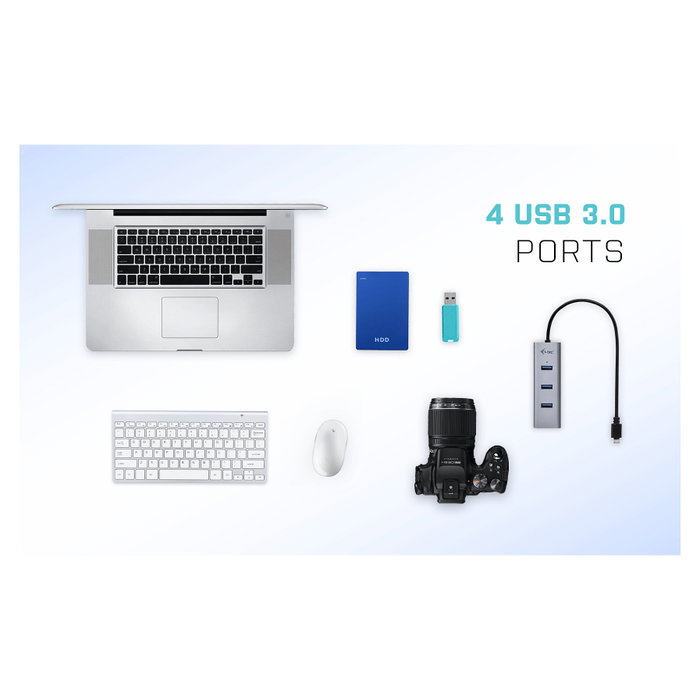 I-Tec Hub USB-C Metal con 4 Puertos USB 3.0 Gris