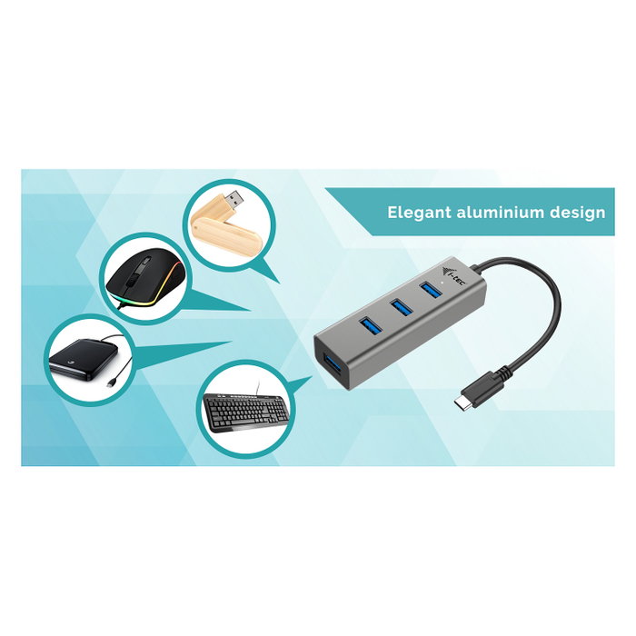 I-Tec Hub USB-C Metal con 4 Puertos USB 3.0 Gris