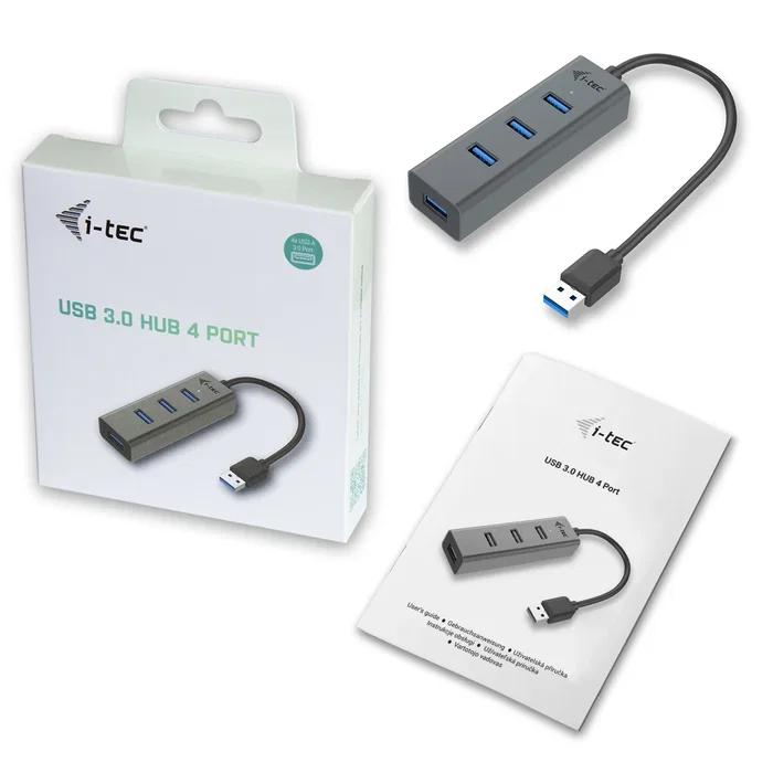 i-tec Hub USB 3.0, 4 Puertos USB 3.2 Gen 1 (3.1) Tipo-A Metal, Alimentación por USB, Protección Sobrecarga, Compacto para PC/Portátil/Mac, Gris, U3HUBMETAL403