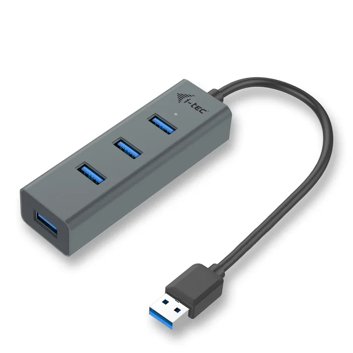 i-tec Hub USB 3.0, 4 Puertos USB 3.2 Gen 1 (3.1) Tipo-A Metal, Alimentación por USB, Protección Sobrecarga, Compacto para PC/Portátil/Mac, Gris, U3HUBMETAL403