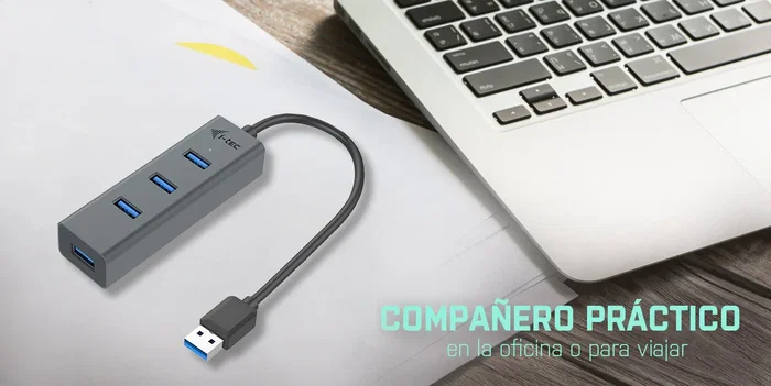 i-tec Hub USB 3.0, 4 Puertos USB 3.2 Gen 1 (3.1) Tipo-A Metal, Alimentación por USB, Protección Sobrecarga, Compacto para PC/Portátil/Mac, Gris, U3HUBMETAL403