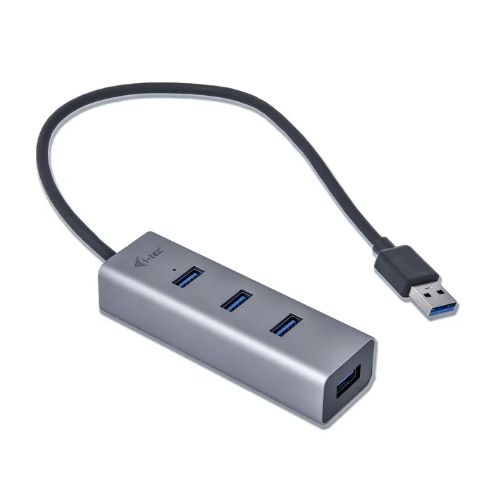 i-tec Hub USB 3.0, 4 Puertos USB 3.2 Gen 1 (3.1) Tipo-A Metal, Alimentación por USB, Protección Sobrecarga, Compacto para PC/Portátil/Mac, Gris, U3HUBMETAL403