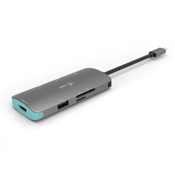i-tec Docking Station USB-C C31NANODOCKPD 60W Power Delivery, 3x USB 3.0, Puerto HDMI 4K, Lector Tarjetas SD/microSD, Plata/Turquesa, para Portátil y Smartphone