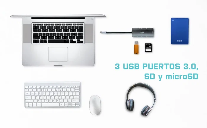 i-tec Docking Station USB-C C31NANODOCKPD 60W Power Delivery, 3x USB 3.0, Puerto HDMI 4K, Lector Tarjetas SD/microSD, Plata/Turquesa, para Portátil y Smartphone