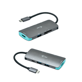 i-tec Docking Station USB-C C31NANODOCKPD 60W Power Delivery, 3x USB 3.0, Puerto HDMI 4K, Lector Tarjetas SD/microSD, Plata/Turquesa, para Portátil y Smartphone