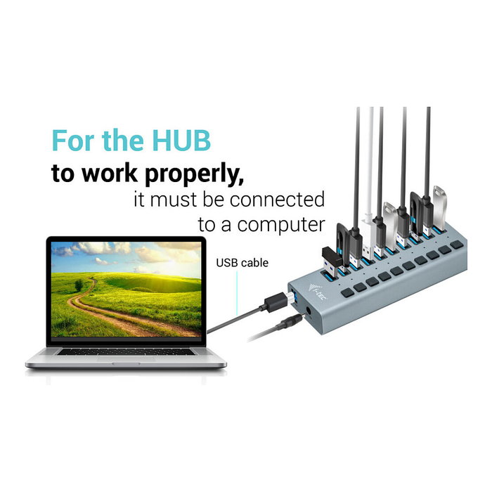 I-tec Hub de Carga USB 3.0 con 10 Puertos y Adaptador de 48W