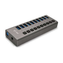 I-TEC USB 3.0 HUB de 10 Puertos 48W con Alimentador, Interruptor, Aluminio Gris, 1 m de Cable