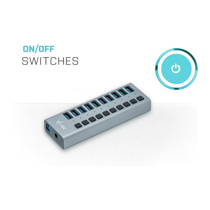 I-tec Hub de Carga USB 3.0 con 10 Puertos y Adaptador de 48W