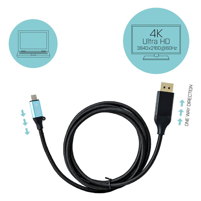 I-tec Adaptador USB-C a DisplayPort Macho-Macho 4K/60Hz Cable 2m (200cm) - Oro