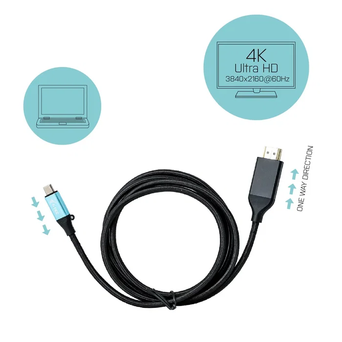 I-tec C31CBLHDMI60HZ2M Adaptador de Cable USB-C a HDMI Macho 4K/60Hz, 2 Metros, Negro, Compatible con Windows, macOS, Android, Chrome OS, Linux