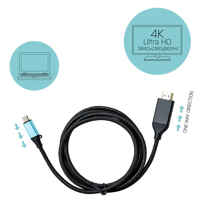 I-tec Adaptador USB-C a HDMI 4K 60Hz 200 cm Cable Negro