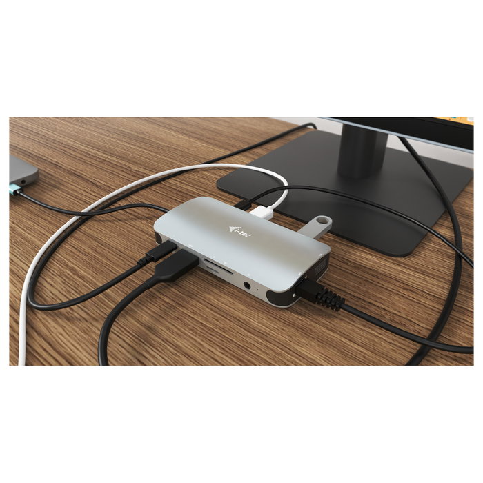 I-TEC D I-TEC USB-C NANO DOCK HDMI/VGA, Base Metal USB-C Nano para Viaje con HDMI, VGA, LAN, 100W PD, 3.5mm, Lector SD/MicroSD, Plata