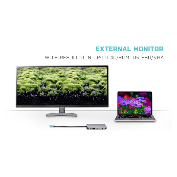 I-TEC D I-TEC USB-C NANO DOCK HDMI/VGA, Base Metal USB-C Nano para Viaje con HDMI, VGA, LAN, 100W PD, 3.5mm, Lector SD/MicroSD, Plata