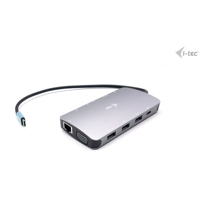 I-TEC D I-TEC USB-C NANO DOCK HDMI/VGA, Base Metal USB-C Nano para Viaje con HDMI, VGA, LAN, 100W PD, 3.5mm, Lector SD/MicroSD, Plata