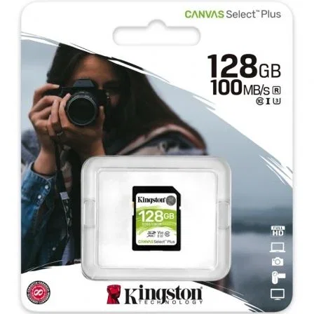 Kingston SDS2/128GB Tarjeta de Memoria Canvas Select Plus SDXC 128GB, Clase 10, UHS-I U3/V30, 100MB/s Lectura para Video Full HD