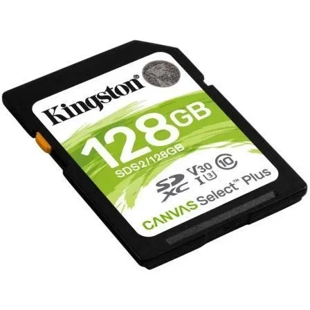 Kingston SDS2/128GB Tarjeta de Memoria Canvas Select Plus SDXC 128GB, Clase 10, UHS-I U3/V30, 100MB/s Lectura para Video Full HD