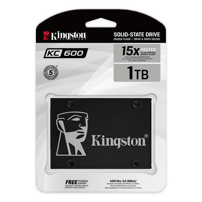 Kingston KC600 - Unidad de Estado Sólido SSD Interno 2.5" SATA, 1 TB, Lectura de 550 MB/s, Escritura de 520 MB/s