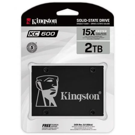 Kingston KC600 SSD 2TB Disco Sólido Interno SATA III 6Gb/s 2.5" Unidad de Autocifrado AES 256 bits Referencia SKC600/2048G