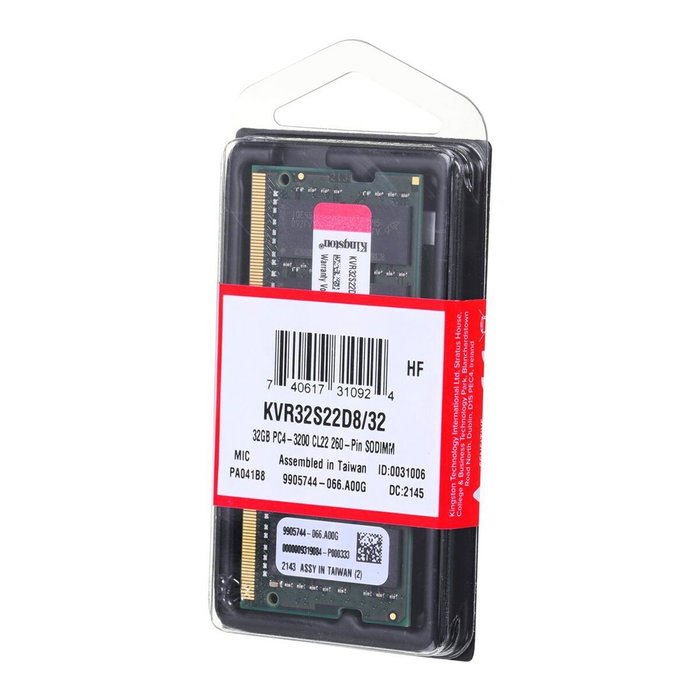 Kingston ValueRAM 32 GB DDR4 3200 MHz SO-DIMM KVR32S22D8/32 CL22 1.2V DDR4-3200 Non-ECC 2Rx8 Kingston ValueRAM 32 GB DDR4 3200 MHz SO-DIMM KVR32S22D8/32 CL22 1.2V DDR4-3200 Non-ECC 2Rx8