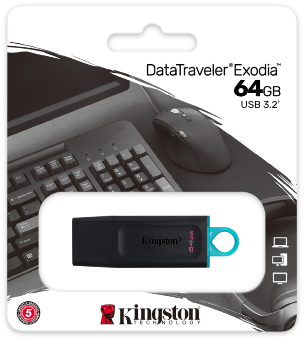Kingston DataTraveler Exodia 64 GB USB 3.2 Gen 1 Negro/Turquesa Kingston DataTraveler Exodia 64 GB USB 3.2 Gen 1 Negro/Turquesa