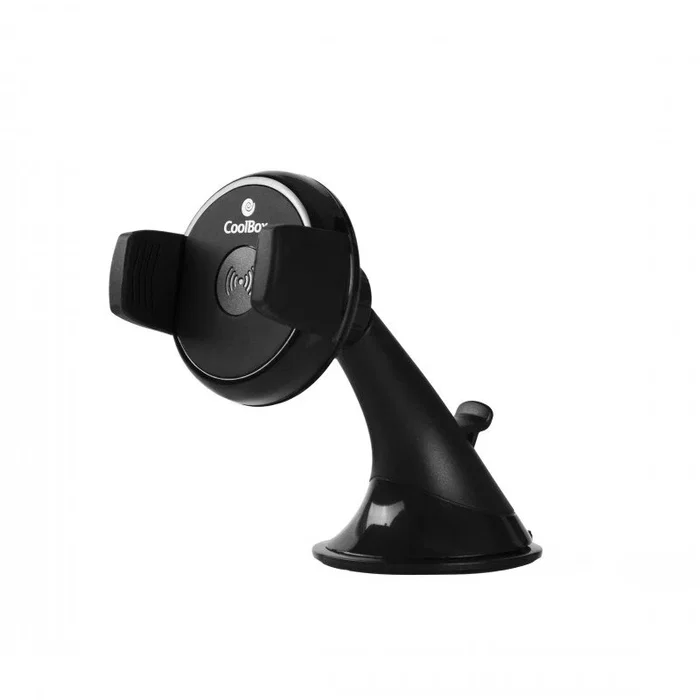 Coolbox CoolCharge Soporte Cargador Inalámbrico para Coche con Ventosa Gel, Compatible Smartphones Hasta 11 cm, Color Negro