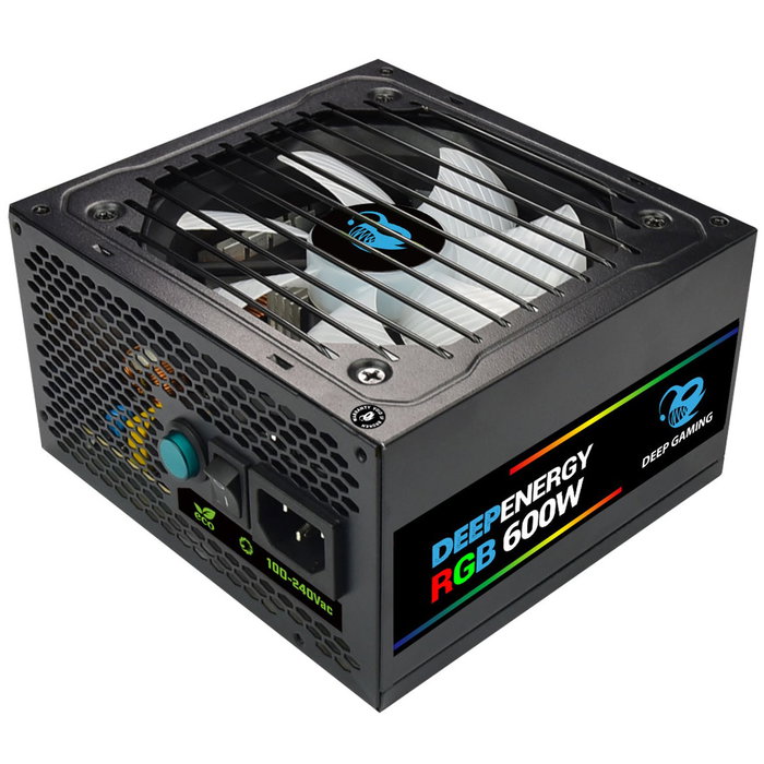 CoolBox Deep Energy RGB600 - Fuente Alimentación PC 600W ATX 80 Plus Bronze RGB Semimodular, Ventilador 120mm, Protecciones Múltiples, Alta Eficiencia Energética, Color Negro