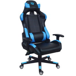 Coolbox Silla Gaming Deepcomand Ergonómica, Reclinable 90-180°, con Reposabrazos Ajustables, Cojín Lumbar y Cervical, Base Nylon, Ruedas Silicona - Azul/Negro