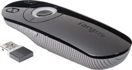 Targus Presentador Láser Inalámbrico con Puntero y Control Remoto, Tecnología KeyLock, 2.4 GHz, Alcance 15m, Negro/Gris