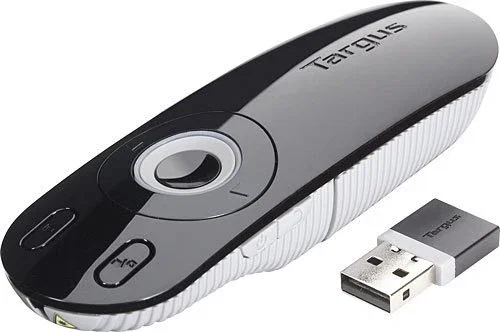 Targus Presentador Láser Inalámbrico con Puntero y Control Remoto, Tecnología KeyLock, 2.4 GHz, Alcance 15m, Negro/Gris