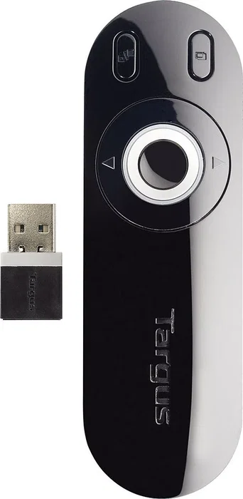 Targus Presentador Láser Inalámbrico con Puntero y Control Remoto, Tecnología KeyLock, 2.4 GHz, Alcance 15m, Negro/Gris