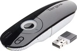 Targus Presentador Láser Inalámbrico con Puntero y Control Remoto, Tecnología KeyLock, 2.4 GHz, Alcance 15m, Negro/Gris