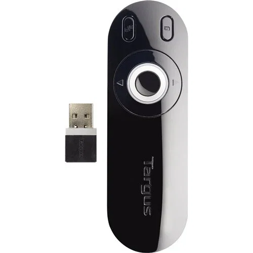 Targus Presentador Láser Inalámbrico con Puntero y Control Remoto, Tecnología KeyLock, 2.4 GHz, Alcance 15m, Negro/Gris