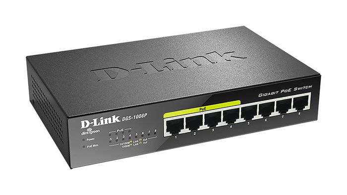 D-Link DGS-1008P Switch Gigabit de 8 puertos con 4 puertos PoE+ D-Link DGS-1008P Switch Gigabit de 8 puertos con 4 puertos PoE+