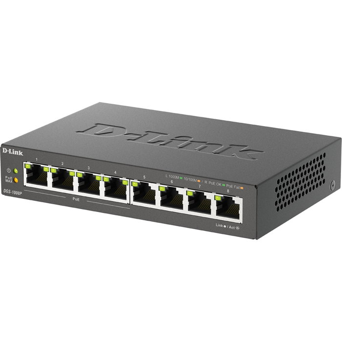 D-Link DGS-1008P Switch Gigabit de 8 puertos con 4 puertos PoE+
