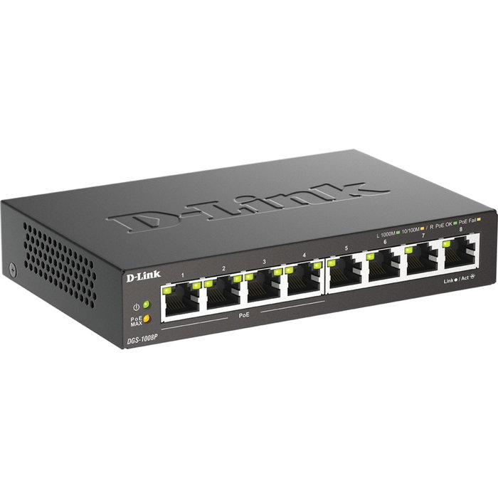 D-Link DGS-1008P Switch Gigabit de 8 puertos con 4 puertos PoE+